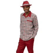Augustus Collection: Montique Brick Red Plaid Long Sleeve Walking Suit - 2453