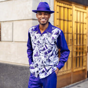 Blackberry Abstract Panel Long Sleeve Walking Suit Set - Classic Fit