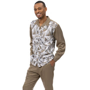 Olive Abstract Panel Long Sleeve Walking Suit Set - Classic Fit