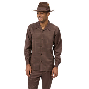 Agilis Collection: Brown Checkered Pattern Long Sleeve Walking Suit - 2480