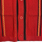 Close-up of red rope knit vertical stripe shirt texture