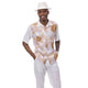 Coronal Collection: Montique's Men’s Cream With Gold Chain Print Walking Suit