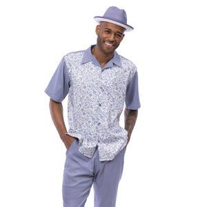 Men’s Floral Jacquard Walking Suit Set in Gunmetal - 2 Piece Classic Fit