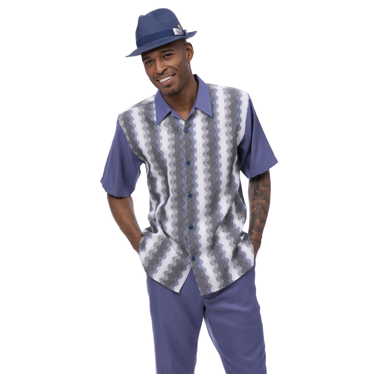 Men’s Navy Wave Pattern Walking Suit Set - 2 Piece – Suits & More