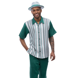 Montique Emerald Green Vertical Stripe Walking Suit