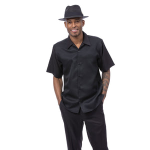 Reione Collection: Montique's Men’s Black Textured Walking Suit