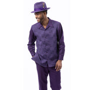 Cynos Collection: Montique Men’s Grape Checkerboard Jacquard Pattern Long Sleeve 2-Piece Walking Suit Set
