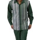 Hunter Montique walking suit with grey and neutral vertical stripe front panels
