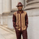 Brown Vertical Stripe Long Sleeve 2-Piece Walking Suit by Montique