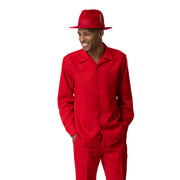 Red Tonal Patchwork Long Sleeve 2-Piece Walking Suit by Montique