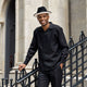 Black Tonal Patchwork Long Sleeve 2-Piece Walking Suit by Montique