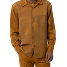 Gold Montique long sleeve walking suit with tonal patchwork shirt front detail
