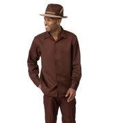 Brown Tone-on-Tone Long Sleeve 2-Piece Walking Suit by Montique