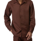 Brown Montique long sleeve walking suit with tone-on-tone textured shirt front detail