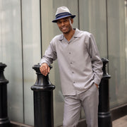 Grey Tone-on-Tone Long Sleeve 2-Piece Walking Suit by Montique