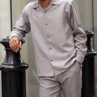 Grey Montique long sleeve walking suit with tone-on-tone textured shirt front detail