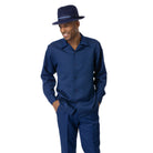 Navy tone-on-tone long sleeve 2-piece walking suit by Montique front view