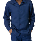 Navy Montique long sleeve walking suit with tone-on-tone textured shirt front detail