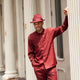 Wine Tone-on-Tone Block Pattern Long Sleeve 2-Piece Walking Suit by Montique