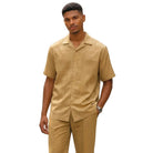 khaki poly jacquard 2-piece walking suit set by Stacy Adams front view