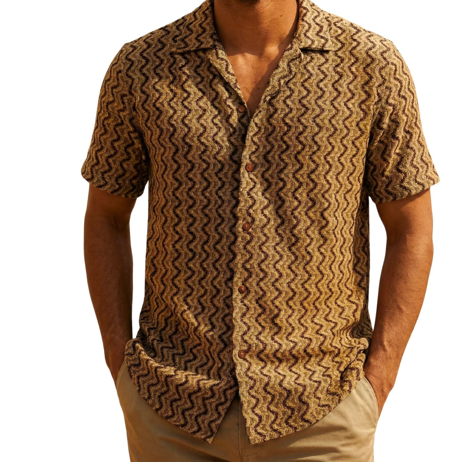 Brown Textured Short Sleeve Shirt by Stacy Adams