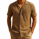 Brown textured novelty short sleeve shirt by Stacy Adams