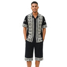 Black embroidered 2-piece short pants walking suit set by Stacy Adams