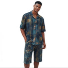 stacy adams teal mesh print 2-piece short set