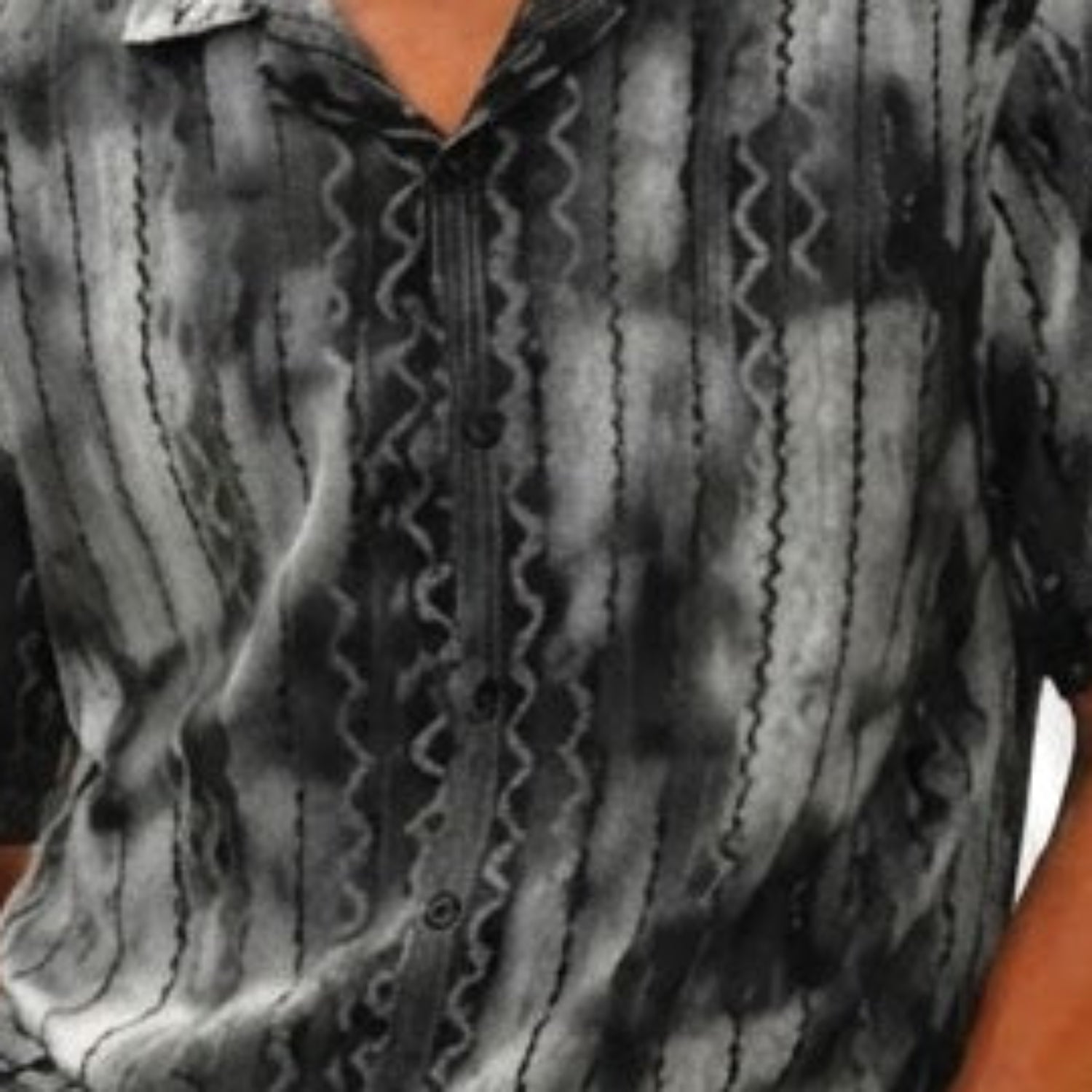 grey mesh pattern short sleeve shirt and shorts set for men fabric details
