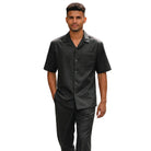 black pleated pintuck linen 2-piece walking suit set by Stacy Adams front view