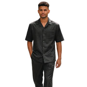 Black Pleated Pintuck Linen 2-Piece Walking Suit Set by Stacy Adams