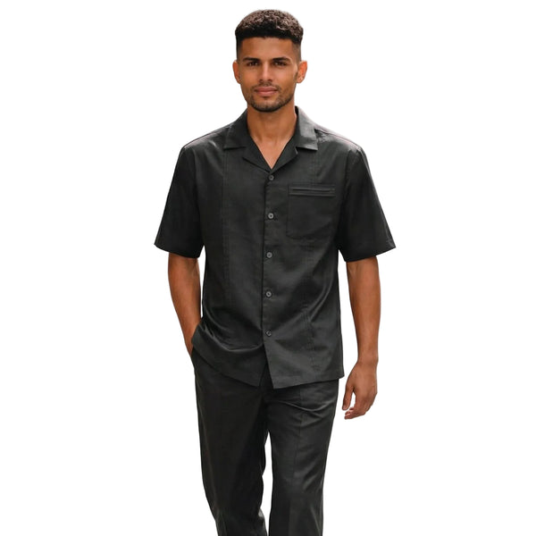 Black Pleated Pintuck Linen Walking Suit by Stacy Adams – Suits & More