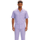 lavender pleated pintuck linen 2-piece walking suit set by Stacy Adams front view