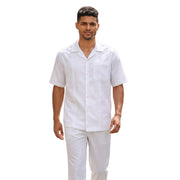 White Pleated Pintuck Linen 2-Piece Walking Suit Set by Stacy Adams