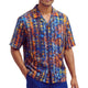 Navy Linen Multicolor Print Short Sleeve Shirt