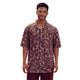 Brown Linen Print Short Sleeve Shirt