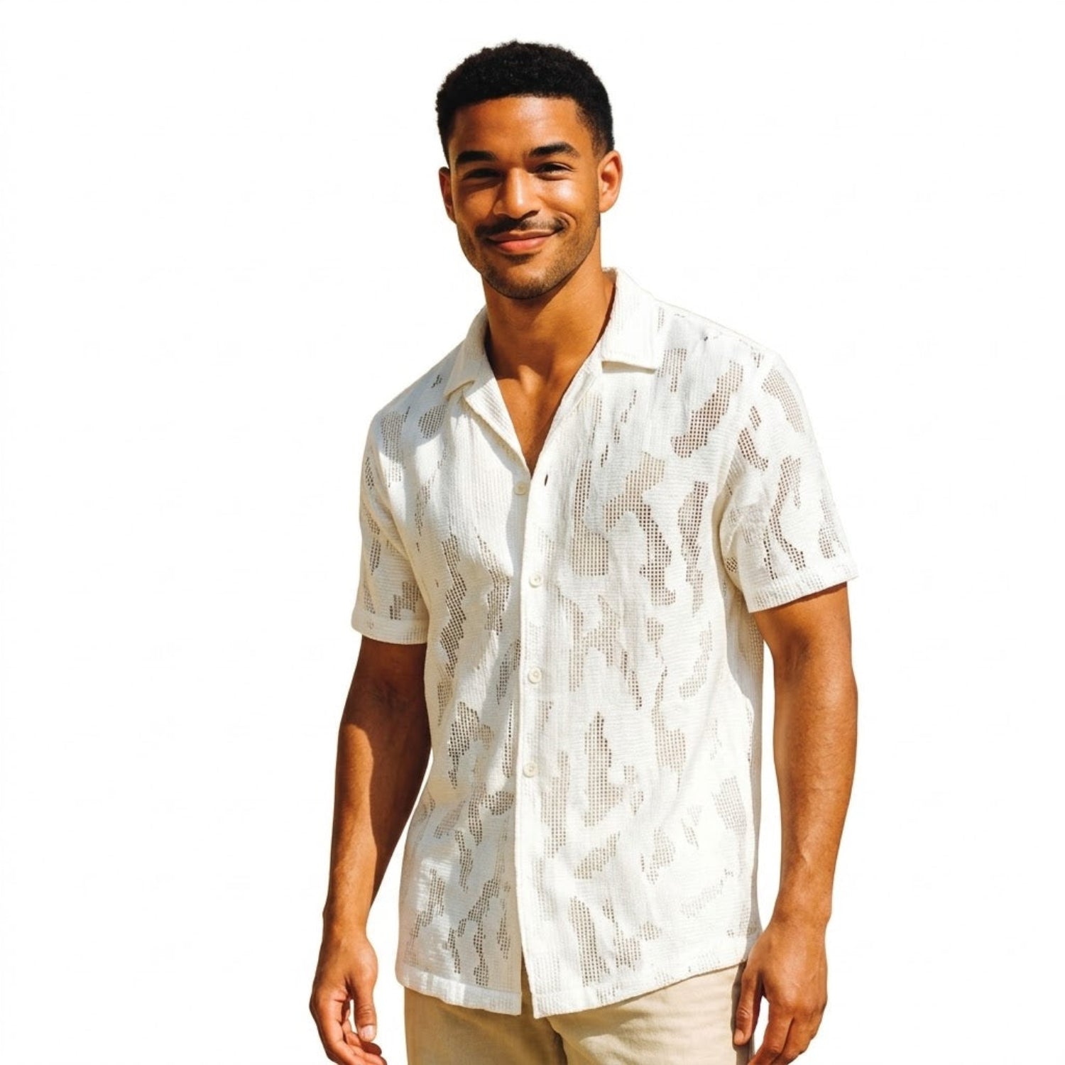 White textured novelty short sleeve shirt by Stacy Adams