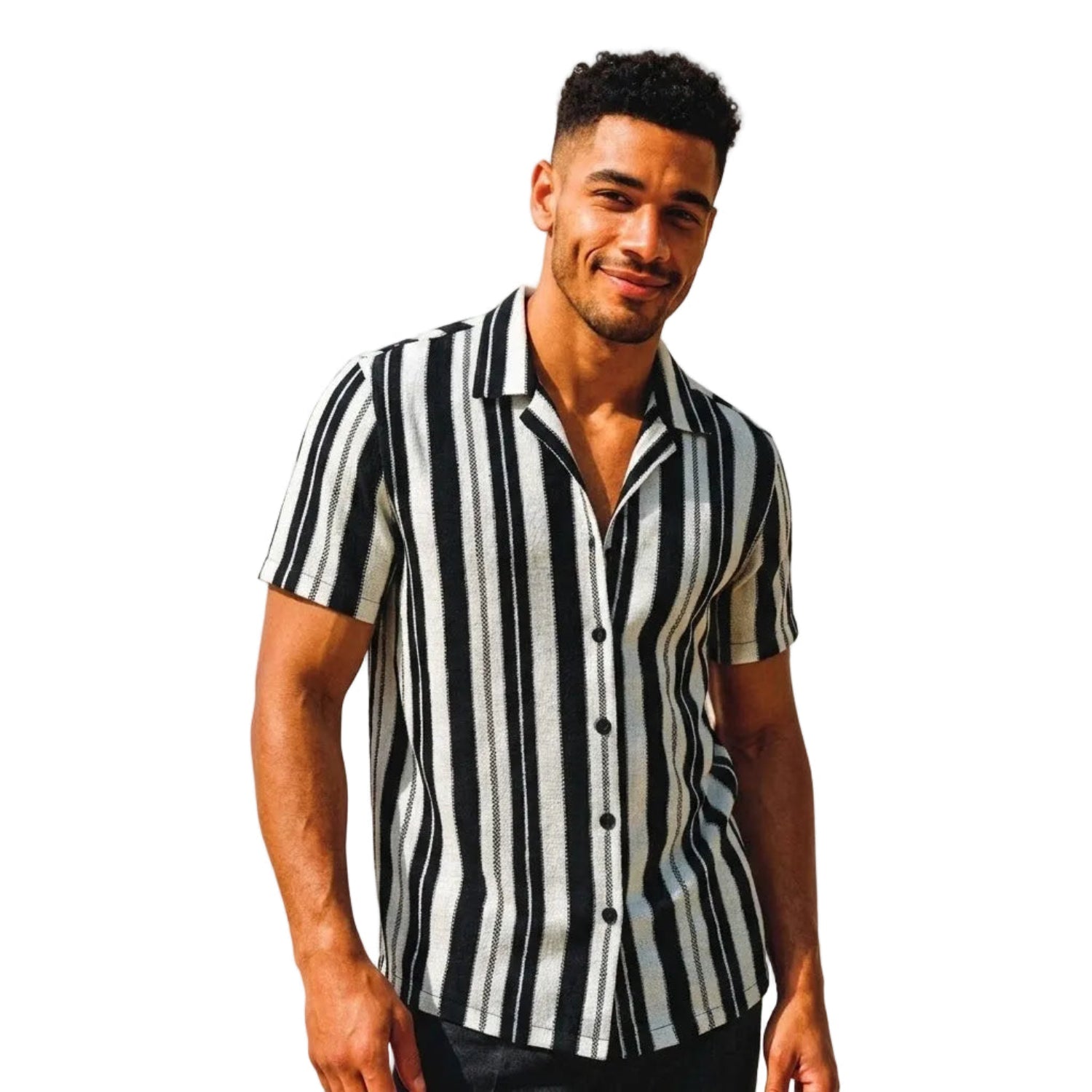 Black vertical stripe novelty short sleeve shirt by Stacy Adams