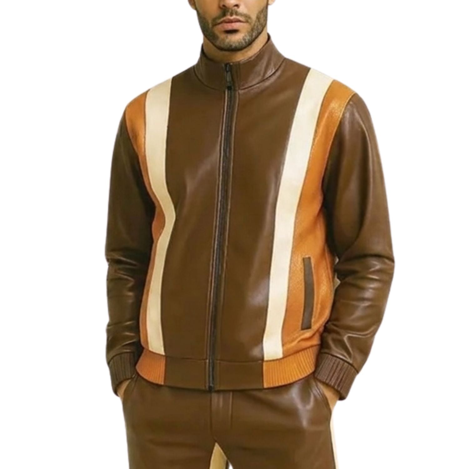Stacy Adams Brown PU Jacket and Pants Set – Suits & More