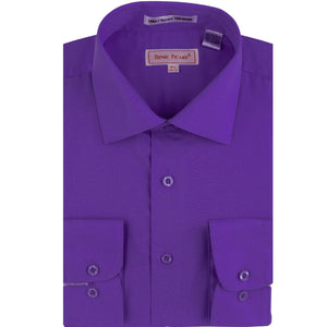 Purple Solid Long Sleeve Button Up Shirt with Front Flap Pockets