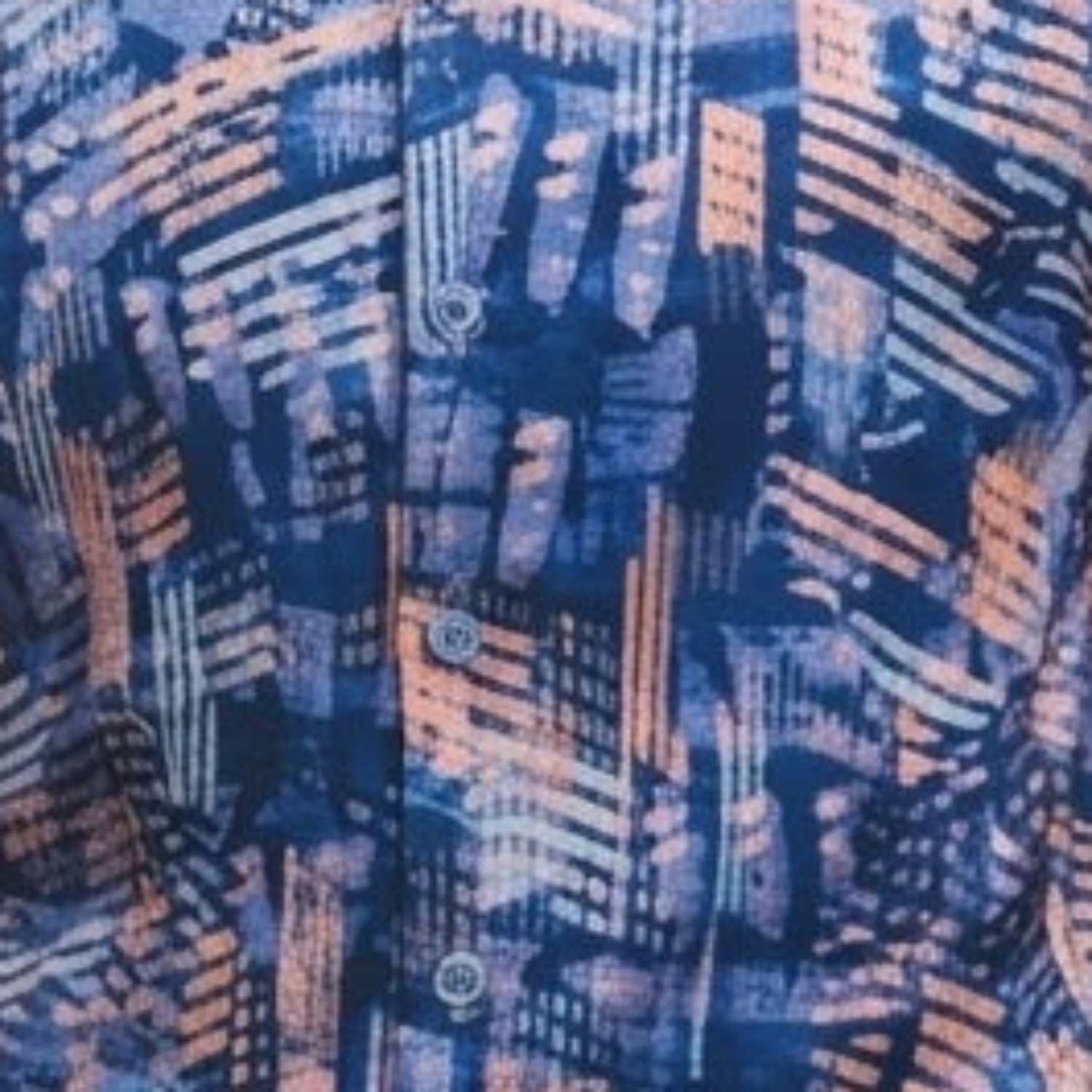 Close-up of pink abstract print short sleeve walking suit shirt by Stacy Adams