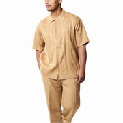Khaki Tone-on-Tone Short Sleeve 2-Piece Walking Suit