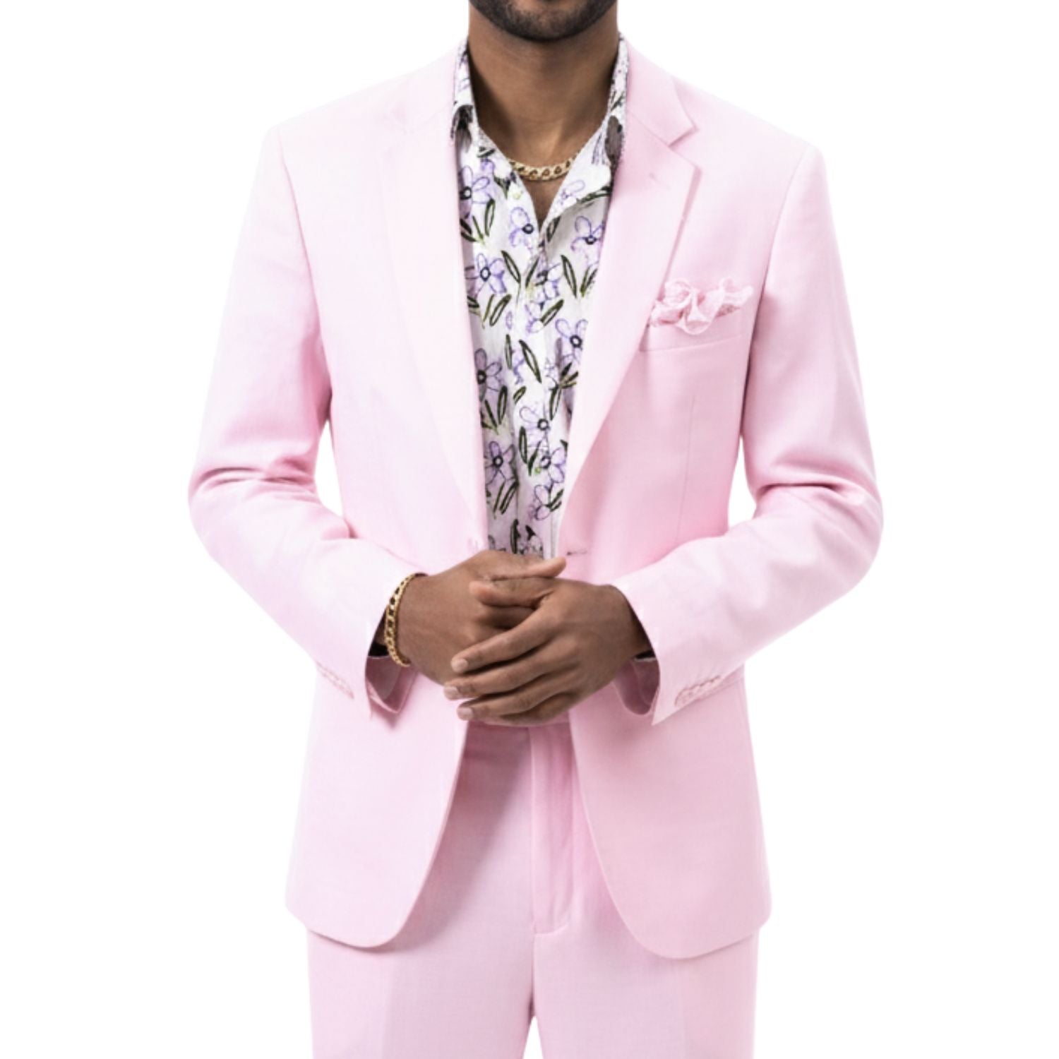 pink linen suit notch lapel jacket classic fit front detail