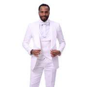 Crinale Collection: White 3-Piece Solid Pattern Tuxedo with Fancy Vest
