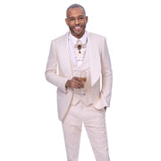 Crinale Collection: Cream 3-Piece Solid Pattern Tuxedo with Fancy Vest