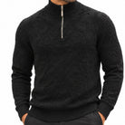 Stacy Adams 32010 black quarter-zip mock neck chenille sweater - detail view