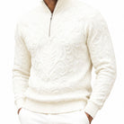 Stacy Adams 32010 cream quarter-zip mock neck chenille sweater - detail view