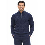 Navy Quarter-Zip Mock Neck Chenille Fancy Sweater by Stacy Adams