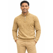 Tan Quarter-Zip Mock Neck Chenille Fancy Sweater by Stacy Adams