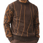 Stacy Adams 32026 brown pu trim crewneck sweater - detail view